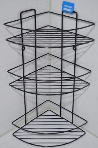 Siyah Üçlü Banyo Köşe Rafı Şampuanlık Köşelik Siyah