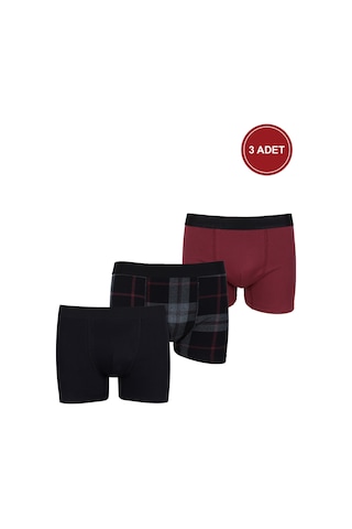 Erkek Üçlü Pamuklu Likralı Boxer Ko9003bx Kırmızı - Siyah