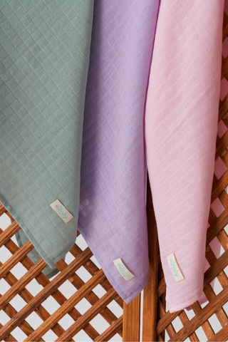 3'lü Organik Pamuk Müslin Örtü Seti Kız Bebek Pudra, Lavanta, Nil 3 Adet 75x85 CM Pudra - Lavanta Ve Nil