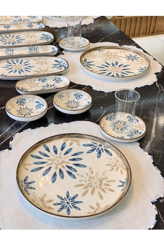 29 Parça Mione Blue Porselen Kahvaltı Takımı -5610 Çok Renkli