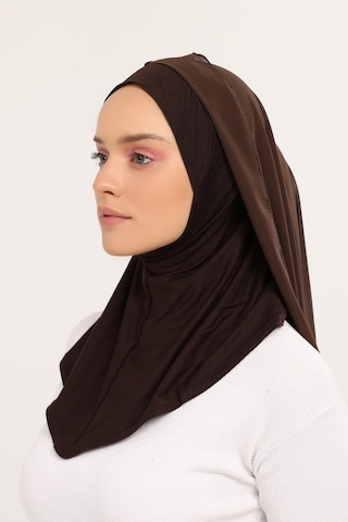Altobeh Hazır Lüks Pratik Hijablı Şifon Şal Kahve Rengi