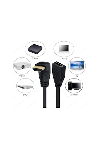 90 Derece L Tipi Açılı HDMI Erkek-Dişi Uzatma Kablosu 50cm