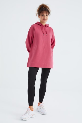 Tommy Life Yaban Gülü Reglan Kol Basic Kapüşonlu Oversize Sweatshirt Sweatshirt Tunik - 97242 Pembe