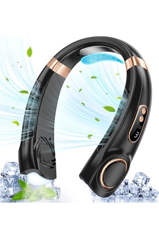 Padalink Usb Şarjlı Bıçaklıksız Boyun Fanı, 360 Tam Yönlü Rüzgar, 5 Hız Seviyesi, Led Işık Ve Pil Göstergesi, Dışarıda/içerde Kullanım, Siyah