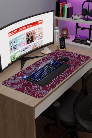 Bordo Mavi 90x40 Xxl Taraftar Gaming Oyuncu Mouse Pad Kaymaz Taban Büyük Fare Altlığı Topography