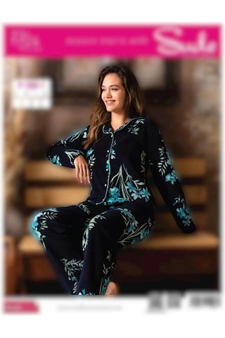 Sude Kadın Gömlek Önden Düğmeli Polar Desenli Pijama Takımı P200/1- 1 Adet 001