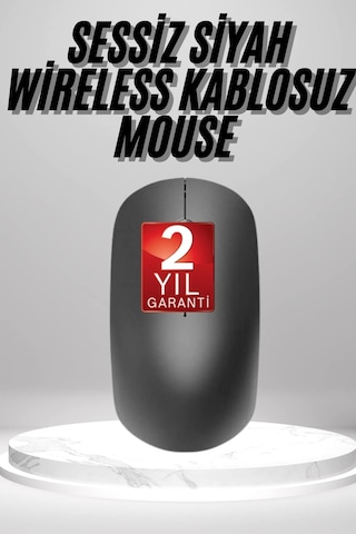 Siyah Kablosuz Mouse Wireless Mouse Minimal Tasarım Standart