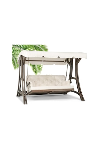 Akasya Ladin Ahşap Salıncak Dış Mekan Bahçe, Teras Salıncağı -krem Krem