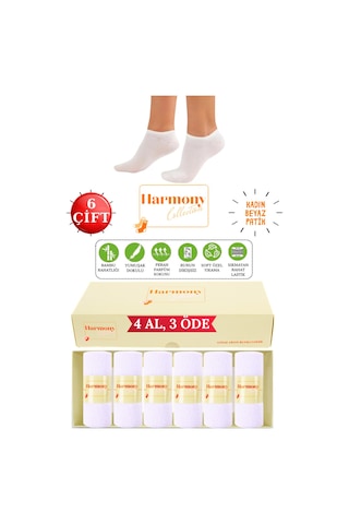 Harmony Collectıon Bambu Kadın Beyaz Patik 6 Çift Özel Kutulu Burun Dikişsiz, Premıum Socks Siyah Beyaz