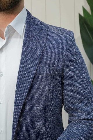 Bys Beystil Sivri Yaka Kırçıllı Lacivert Blazer Ceket Britanya - Slim Fit