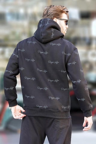 Madmext Siyah Baskılı Kapşonlu Cep Detaylı Erkek Sweatshirt 7075 Siyah