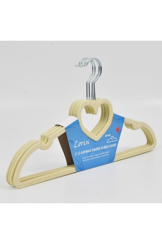 Lorin 5'li Kadife Kaydırmaz Elbise Kıyafet Dolap Askısı Bej K Renk Askı Çok Renkli