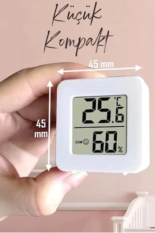 Mini Lcd Dijital Sıcaklık Nem Ölçer Termometre Higrometre - Duvara Takılabilir Beyaz