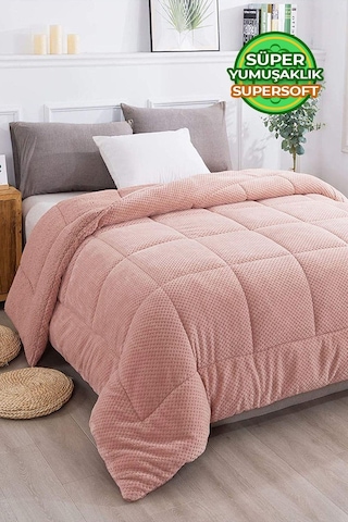 Ultra Yumuşak Çift Taraflı Wellsoft Peluş Yorgan Çift Kişilik Yıkanabilir 200x220 Cm Pudra Pudra