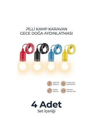 Kamptek Fonksiyonel Çek Yak Ampul 4'lü Paket - Renkli Pille Çalışan Portatif Led Işıldak Lamba Beyaz