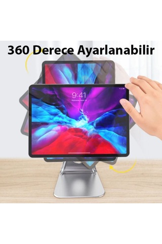 Ally Metal Masa Üstü Standlı Mıknatıslı Tablet Telefon Tutucu Gri