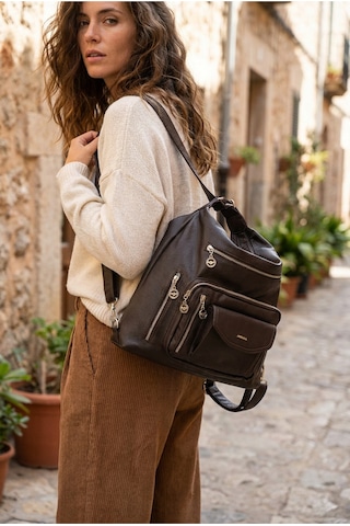 Mega Çanta Deri Görünümlü Çok Gözlü Yumuşak Büyük Boy Sırt Omuz Çantası Kahverengi