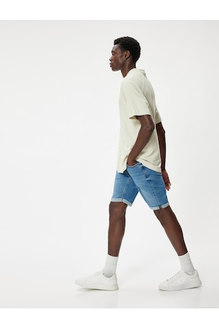 Koton Oversize Kot Şort Bermuda Cep Detaylı Pamuklu Orta İndigo 4sam40093nd İndigo