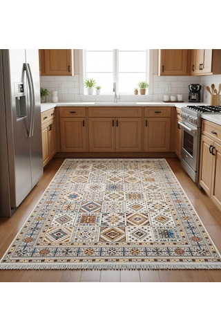 Renkli Etnik Desen Modern Halı Dekoratif Kilim Ekru