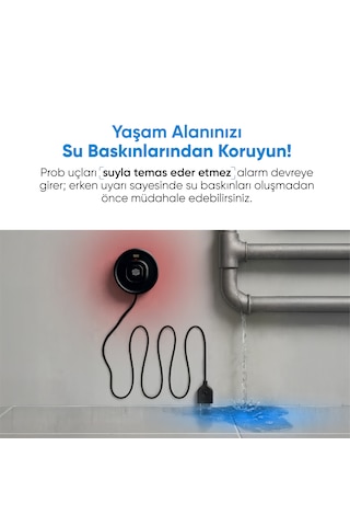 Şımart Akıllı Su Kaçağı Dedektörü Problu, 100db Alarm Sesli, Uygulama Bildirimli Siyah