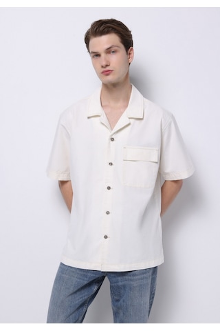 Colin's Colins Oversize Fit Klasik Yaka Düz Erkek Bej Kısa Kol Gömlek Cl1074791 Q1.v1 Dn44278 Denim