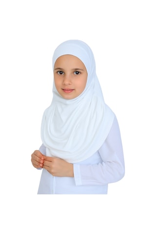 Modish Group Kız Çocuk Hazır Başörtüsü Pratik Penye Şal Tesettür Giyim Beyaz
