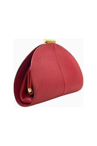 Studio Amelia Studıo Amelıa Zamora Kırmızı Saffiano Deri, Altın Detaylı Zarif Kadın Clutch Çanta