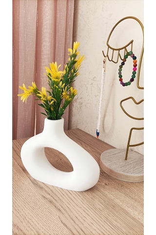Mini Beton Saksı - Yapay Çiçekli - Sarı