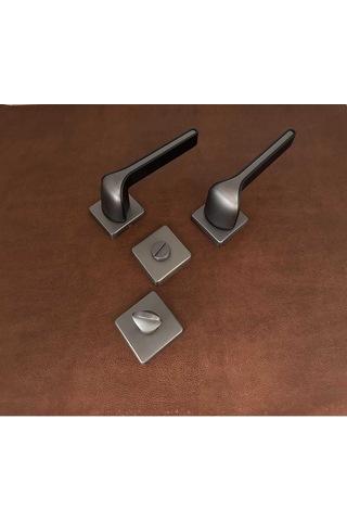 Posh Mat Skoç Füme Siyah Kare Rozetli Zamak Wc Banyo Kapı Kolu 1 Takım