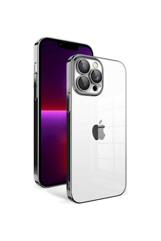 Apple Uyumlu iPhone 12 Pro ile Kapak Lens Korumalı Arkası Şeffaf Sert Mika Kılıf - Siyah
