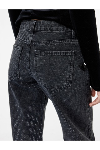 Koton Düğmeli Cepli Pamuklu Normal Bel Düz Paça Taşlı Jean Pantolon - Straight Fit Jean Siyah 7wal40037md