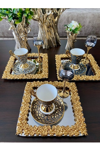 Atabey Home Collection 4 Adet Kahve & Çay & Sunum Tepsisi Metal Döküm Full Döküm Model