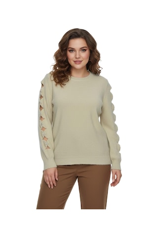 Lavella Kadın Kol Taşlı Modelli Sakallı Triko Kazak Bgl-st05077 Taş