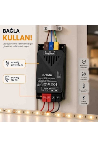 İnoled 1209 30a 360w 12v Led Güç Kaynağı Kısa Devre Korumalı Adaptör Şerit Led Trafo 220v Ac 12v Dc Dönüştürücü Yüksek Verimli, Güvenli, Uzun Ömürlü Led Trafo 30 A