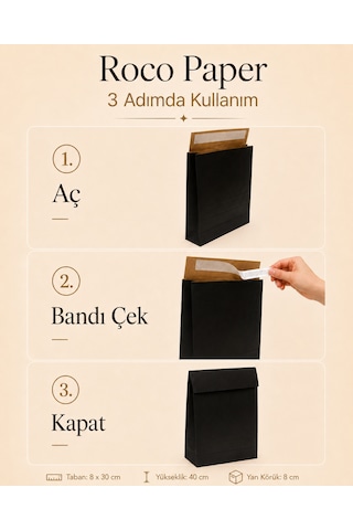 Yapışkan Bantlı Kraft Kese Kağıdı, Siyah Renk, 30x40x10 Cm - 24'lü Paket, Hediye Ve Kargo Zarfı