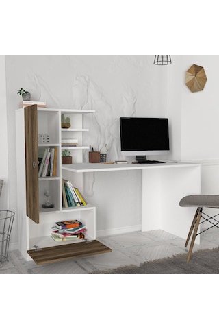 Dekorister Domingos Kitaplıklı Çalışma Masası Beyaz-Ceviz