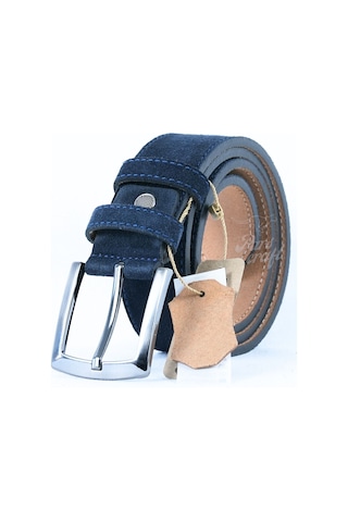 Parscraft Hakiki Süet Deri Erkek Kemer Lacivert 4 Cm