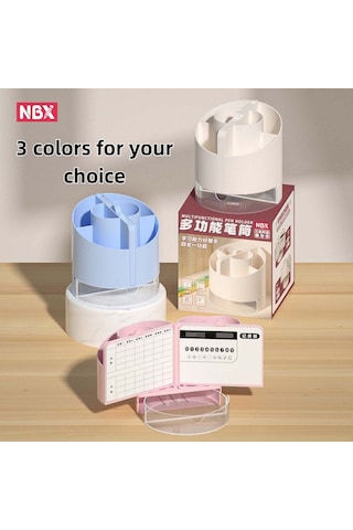 Tenfowee 6 Bölmeli Kalemlikli Çalışma Masası Organizatörü - Aynalı, Yazı Tahtalı, Hesaplamalı Pembe