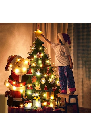 Kendin Yap Keçe Noel Ağacı, 32 Süs Ve Led Işık, Noel Temalı, 98 Cm