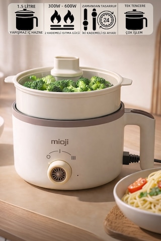 Mioji EP50 600W 1.5L Çok Fonksiyonlu Elektrikli Pişirici Beyaz Beyaz