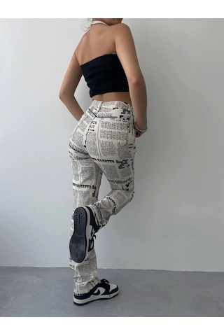 Novıne Gazete Desenli Pantolon Desenli