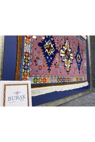 El Dokuma 72X91 Pembe Azerbaycan Halısı Hediyelik Çerçeveli Tablo Pembe - Lacivert
