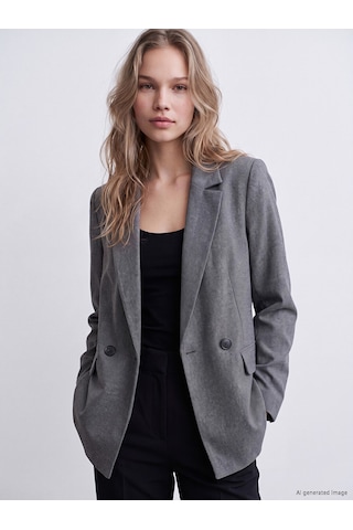 Lcw Vision Gri Kruvaze Yaka Kadın Blazer Ceket