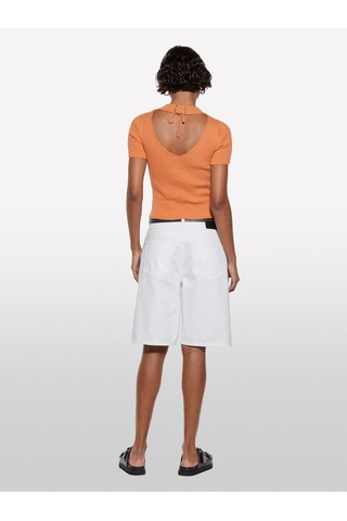 Sisley Keten Karışımlı Slim Fit Kısa Kollu Kazak Kadın Turuncu Kazak - 325p105gm106g