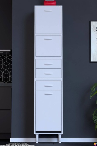 Yaren 40 Cm Erzak Dolabı 2 Kapaklı 3 Çekmeceli Sepetli Çok Amaçlı Mutfak Kiler Dolabı 40x194x32 Cm Beyaz