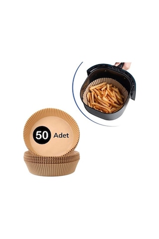 50 Adet Air Fryer Pişirme Kağıdı Tek Kullanımlık Hava Fritöz Yağ Geçirmez Yapışmaz Tabak Model Bej