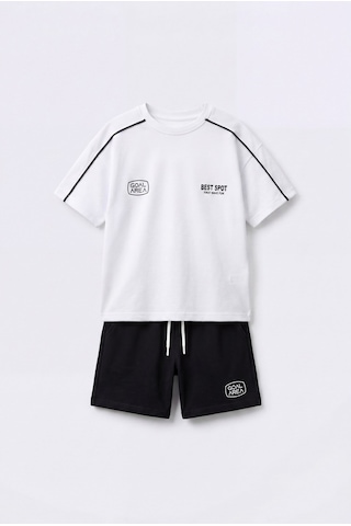 Magu Erkek Çocuk Pamuklu Siyah Şortlu T-shirt Takım Çok Renkli