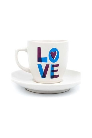 Love Krem Türk Kahvesi Fincanı - Hediye Seramik Türk Kahvesi Fincanı Acı Kahve