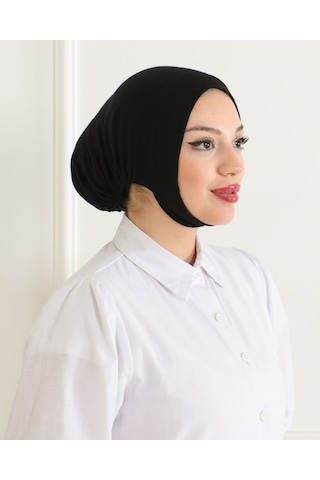 Melodi Scarf Kadın Tesettür Geniş Hacimli Pratik Ense Ve Çene Altından Geçmeli Kaymayan Bone Siyah Çeneli Bone Siyah