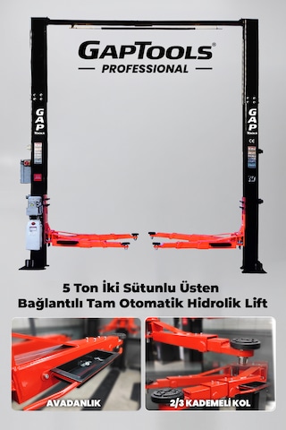 Gaptools 5 Ton Iki Sütunlu Üstten Bağlantılı Tam Otomatik Hidrolik Lift